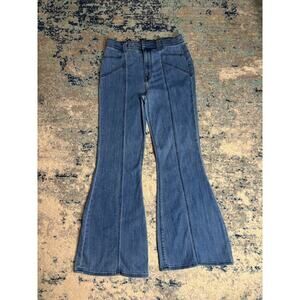 Express Women’s Bell Flare Jeans Size 4 Short Super High Rise Stretch Denim